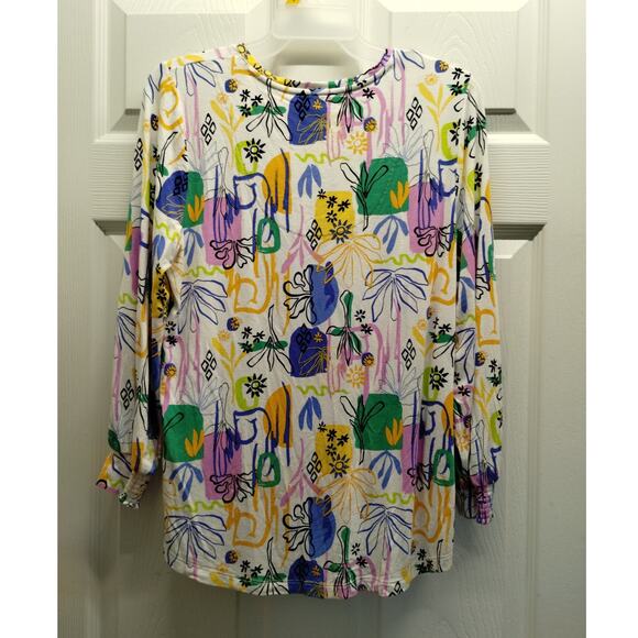 Chico's Size Medium (1) Touch of Cool Surreal Multicolor 3/4 Smock Sleeve Tee - Picture 4 of 8